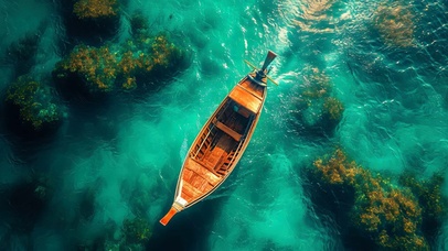 俯瞰清新海面木船