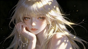 光影金闪银发美少女