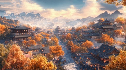 俯瞰秋日古城盛景