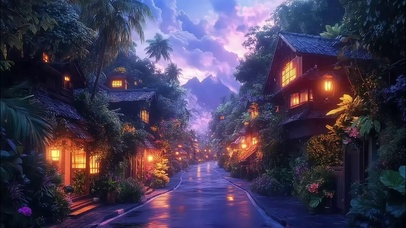 热带城市晚霞静谧建筑