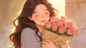 拿着鲜花女孩