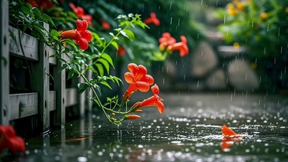 雨中的爬山虎花