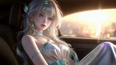 落日车窗的粉瞳少女流萤