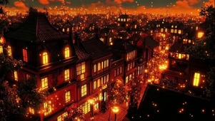 秋日绚丽城市傍晚建筑