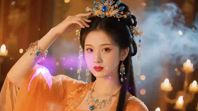 华丽头饰金色汉服美女-1