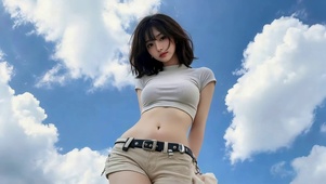 蓝天下可爱女孩