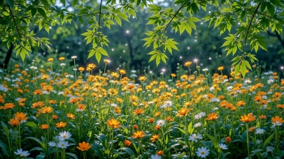 治愈清新林间花海风景