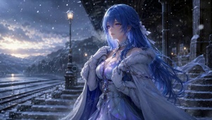 雪夜蓝发少女
