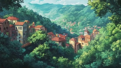 绿色宁静清新森林小镇