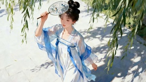 古风柳树下女孩
