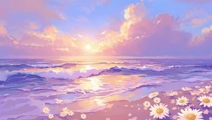 夕阳海边