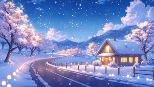 夜景雪景树木