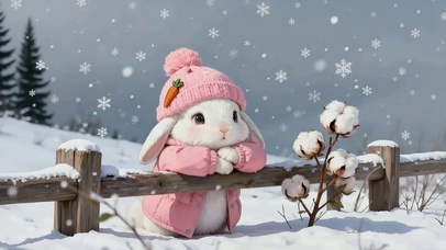 霜栏里雪兔（4K动态静音）