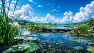 湖畔晴空绿意