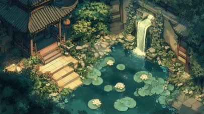 绿色静谧荷叶园林池塘