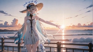 海边栈道迎接日落