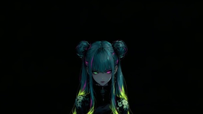 绿发异瞳双马尾少女