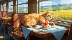 窗边橘猫看风景