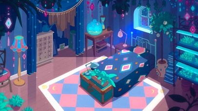 温馨夜晚卡通房间