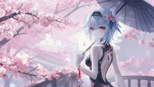 浪漫樱花油纸伞少女