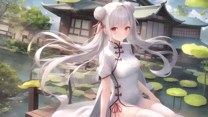 唯美古风荷塘少女