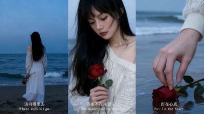 伤感风海边玫瑰清纯女孩独自神伤