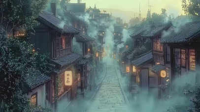 朦胧清晨云雾古城建筑