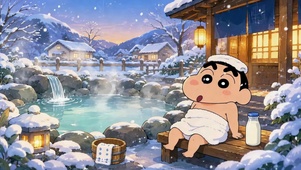 蜡笔小新冬日温泉雪景