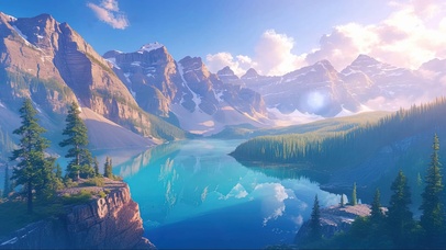 静谧晨雾高山湖泊