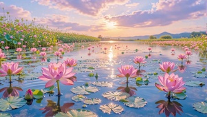 唯美风景落日荷塘