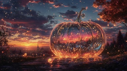 唯美晚霞万圣水晶南瓜