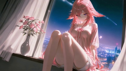 夜景窗边睡衣神子