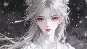 古风飘雪白发女孩