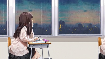 校园教室窗外雨