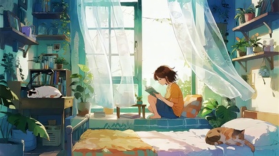 窗边读书的少女