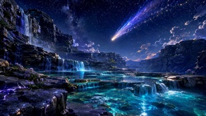 星空流星峡谷瀑布夜景