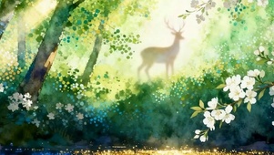 山中麋鹿带鱼屏