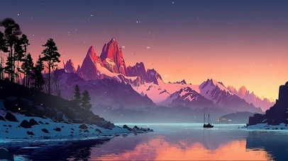 冬日积雪森林湖泊