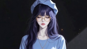 气质蓝发眼镜美女
