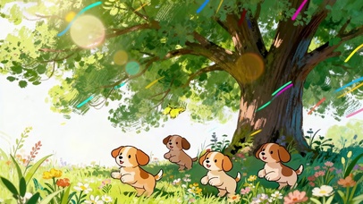 插画树下可爱小狗