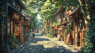 夏日古城小镇商店街道