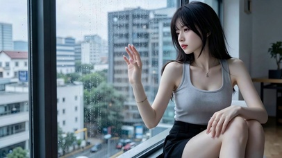 窗边雨景纯欲少女