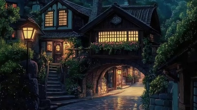 静谧小镇温馨傍晚街道