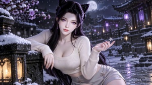 雪夜古风紫发美女