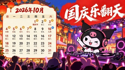 国庆乐翻天库洛米日历壁纸