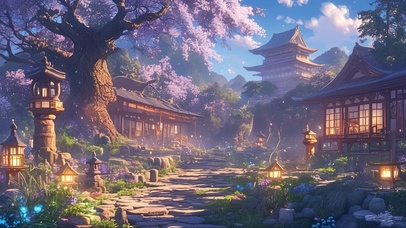 静谧樱花庭院小径