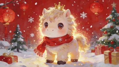 过年灯笼穿着围巾的小马