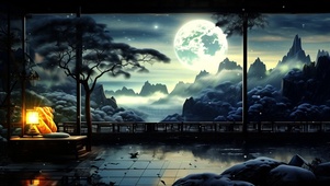 中国风庭院赏月