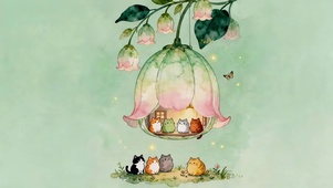 鲜花下猫咪