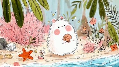 海边捡贝壳的小团子